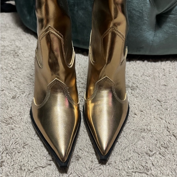 Zara Metallic Gold Heeled Boots size 37 - Picture 8 of 9